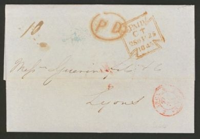 1840 â€“ 1850 letters posted to France with UK paid or Coutts handstamp
