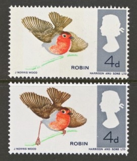1966 Birds 4d Robin phosphor SG 698pj with Reddish Brown omitted Cat £175