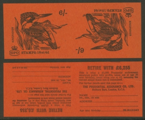 1968 6/- Kingfisher Birds booklet cover printed tete beche